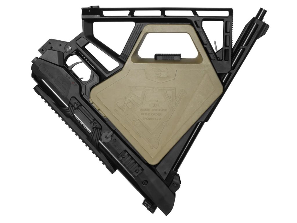 Black Bunker BM8 folded into a triangle shape with the accessory case inserted in the middle.